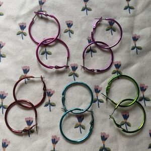 Multicolored rainbow hoop earrings bundle